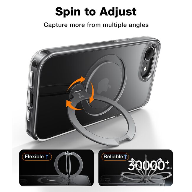 Husa pentru iPhone 16e - Torras Ostand Spin MagSafe Series - Clear