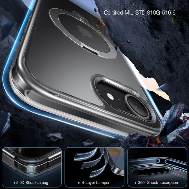 Husa pentru iPhone 16e - Torras Ostand Spin MagSafe Series - Clear