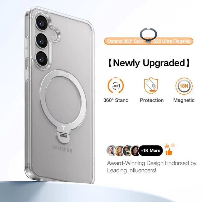 Husa pentru Samsung Galaxy S25 - Torras Ostand Spin MagSafe Series - Clear