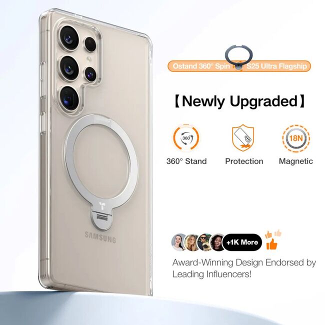 Husa pentru Samsung Galaxy S25 Ultra - Torras Ostand Spin MagSafe Series - Clear