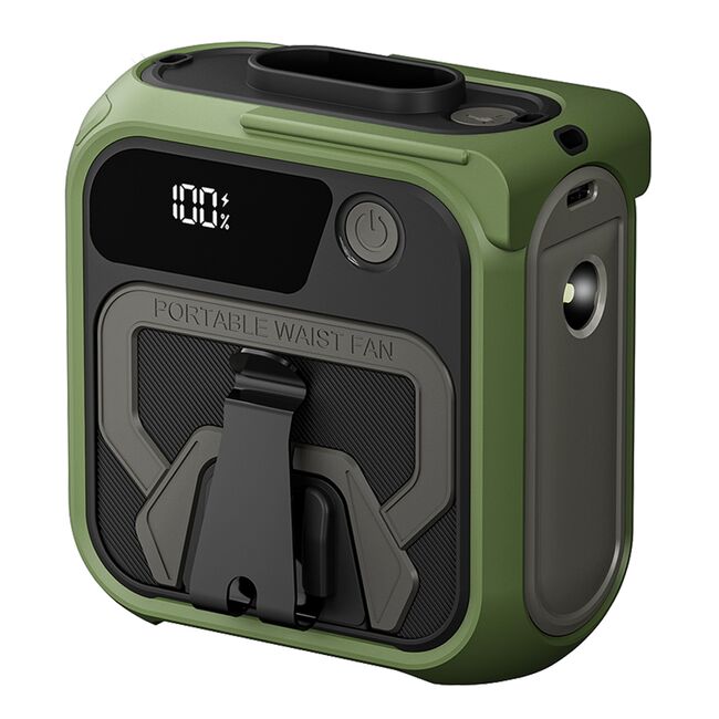 Ventilator Portabil 3 in 1 cu Power Bank WindGo, Lanterna LED, 5 Trepte de Viteză, 10000 mAh, Prindere Curea multifunctionala, acumulator reincarcabil USB-C, Afișaj LCD – Verde