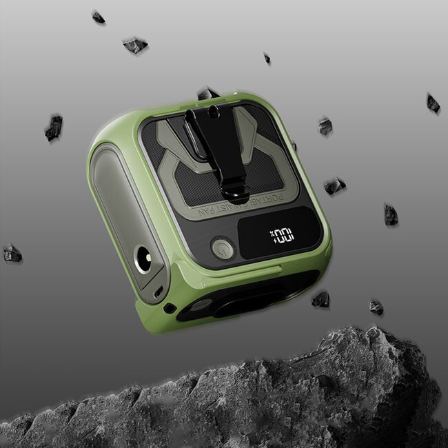 Ventilator Portabil 3 in 1 cu Power Bank WindGo, Lanterna LED, 5 Trepte de Viteză, 10000 mAh, Prindere Curea multifunctionala, acumulator reincarcabil USB-C, Afișaj LCD – Verde