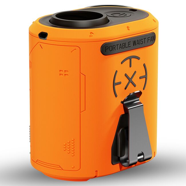 Ventilator Portabil Premium Air Cooler BreezyOne 3 in 1 cu acumulator extern 5000 mAh, 5 Viteze, lanterna LED și Prindere Multifunctionala pentru curea, timp de functionare 30 ore, reincarcabil USB - portocaliu
