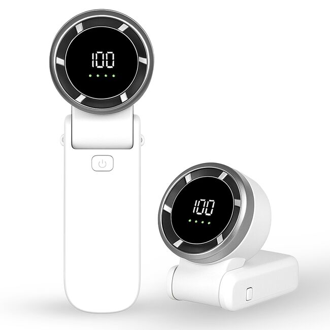 Ventilator Portabil de Mana cu Afisaj Digital Sea Breeze, 100 Trepte de Viteza, Baterie 5000mAh, Turbo Motor 13000RPM, Compact și Reîncărcabil USB-C – Alb