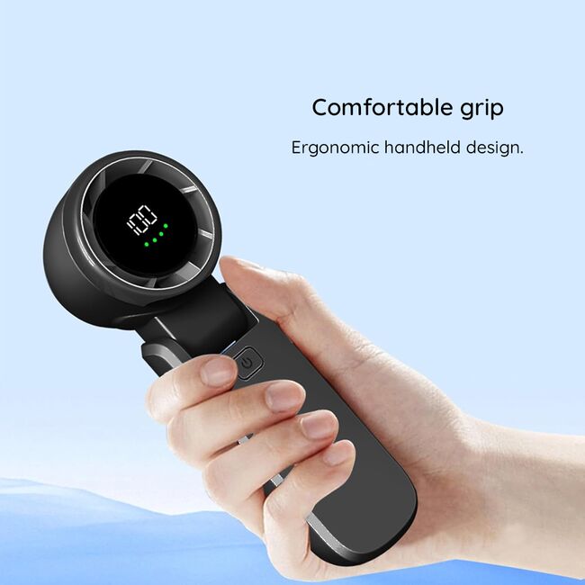 Ventilator Portabil de Mana cu Afisaj Digital Sea Breeze, 100 Trepte de Viteza, Baterie 5000mAh, Turbo Motor 13000RPM, Compact și Reîncărcabil USB-C – Negru
