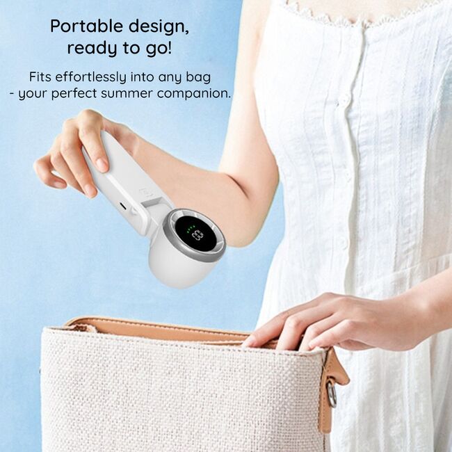 Ventilator Portabil de Mana cu Afisaj Digital Sea Breeze, 100 Trepte de Viteza, Baterie 5000mAh, Turbo Motor 13000RPM, Compact și Reîncărcabil USB-C – Roz