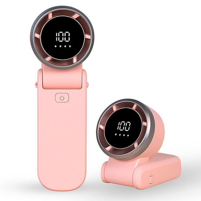 Ventilator Portabil de Mana cu Afisaj Digital Sea Breeze, 100 Trepte de Viteza, Baterie 5000mAh, Turbo Motor 13000RPM, Compact și Reîncărcabil USB-C – Roz