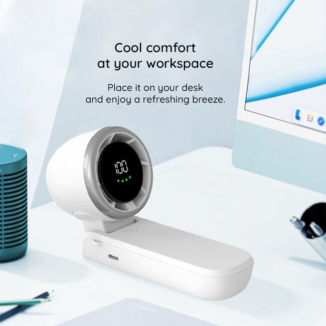Ventilator Portabil de Mana cu Afisaj Digital Sea Breeze, 100 Trepte de Viteza, Baterie 5000mAh, Turbo Motor 13000RPM, Compact și Reîncărcabil USB-C – Verde