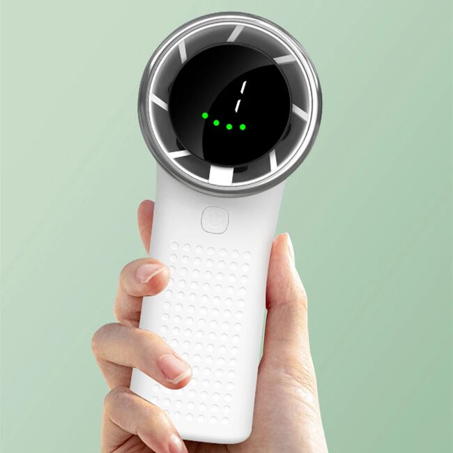 Ventilator Portabil de Mana cu Afisaj LED, 5 Trepte de Viteza, Reincarcabil USB-C, 3600mAh, Compact și Puternic - gri