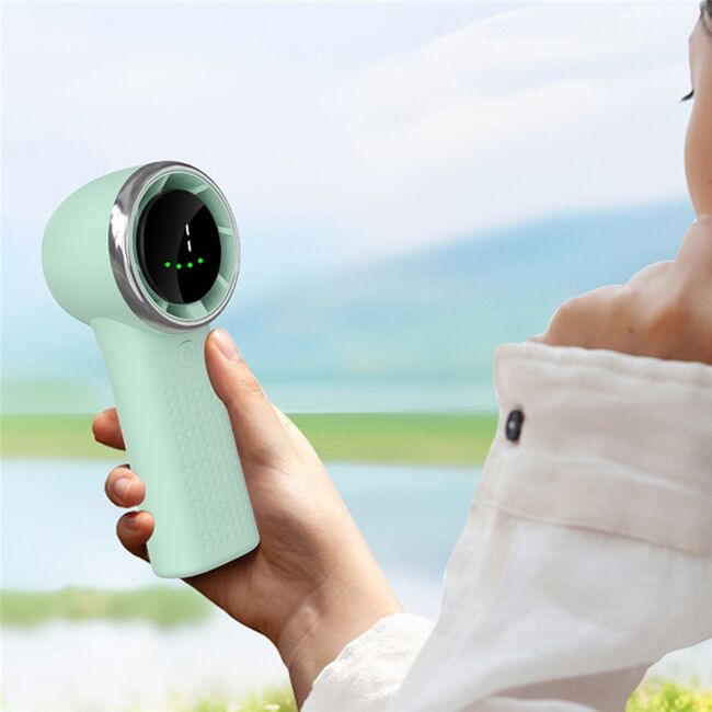 Ventilator Portabil de Mana cu Afisaj LED, 5 Trepte de Viteza, Reincarcabil USB-C, 3600mAh, Compact și Puternic - gri