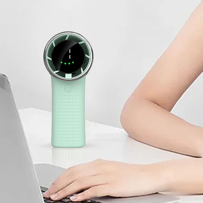 Ventilator Portabil de Mana cu Afisaj LED, 5 Trepte de Viteza, Reincarcabil USB-C, 3600mAh, Compact și Puternic - verde