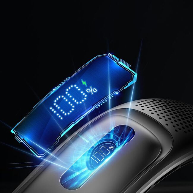 Ventilator Portabil pentru gat cu Suport Siliconic, 3 Viteze, 4 Fluxuri de Aer, Display LED, 4000 mAh, reincarcabil USB-C - Alb