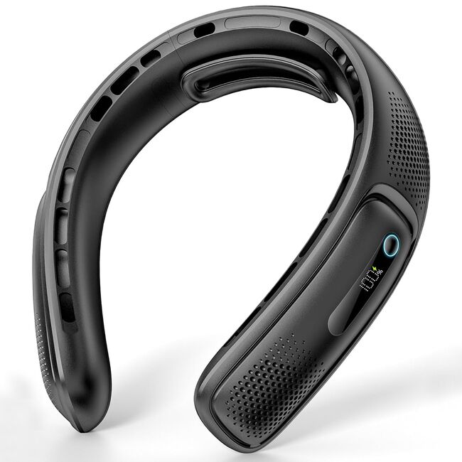 Ventilator Portabil pentru gat cu Suport Siliconic, 3 Viteze, 4 Fluxuri de Aer, Display LED, 4000 mAh, reincarcabil USB-C - Negru