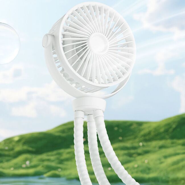 Ventilator Premium cu prindere multifunctionala prin tripod – 360° Reglabil, Silențios , cu 4 Viteze și acumulator reincarcabil 4000mAh - Racorire rapida - negru