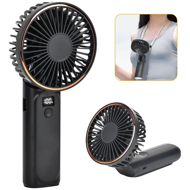 Ventilator portabil de Buzunar cu LED Digital, 6 Trepte de Răcorire și Baterie de Lungă Durată 5000 mAh, reincarcabil – Confort Maxim la Fiecare Pas - Negru
