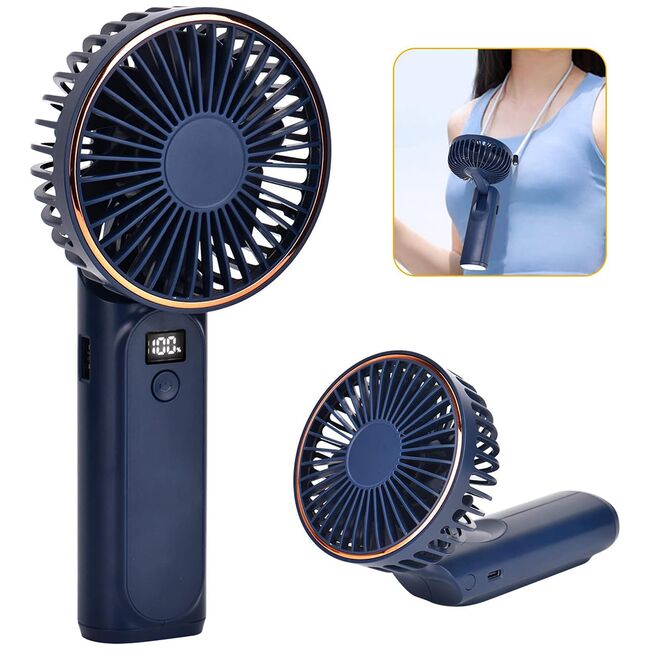 Ventilator portabil de Buzunar cu LED Digital, 6 Trepte de Răcorire și Baterie de Lungă Durată 5000 mAh, reincarcabil – Confort Maxim la Fiecare Pas - Albastru
