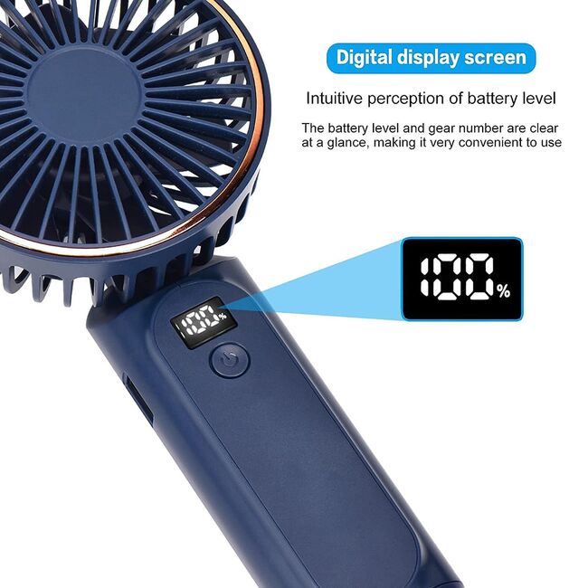 Ventilator portabil de Buzunar cu LED Digital, 6 Trepte de Răcorire și Baterie de Lungă Durată 5000 mAh, reincarcabil – Confort Maxim la Fiecare Pas - Albastru
