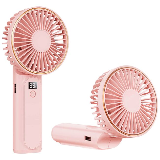 Ventilator portabil de Buzunar cu LED Digital, 6 Trepte de Răcorire și Baterie de Lungă Durată 5000 mAh, reincarcabil – Confort Maxim la Fiecare Pas - Roz