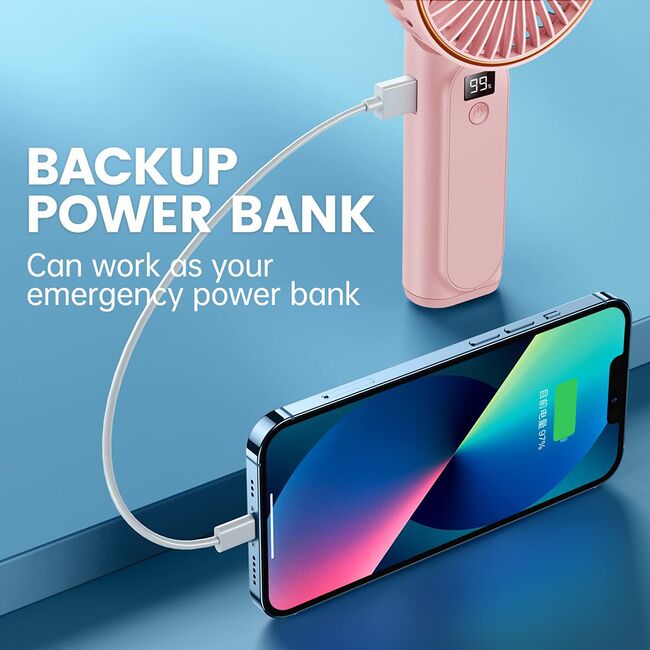 Ventilator portabil de Buzunar cu LED Digital, 6 Trepte de Răcorire și Baterie de Lungă Durată 5000 mAh, reincarcabil – Confort Maxim la Fiecare Pas - Roz