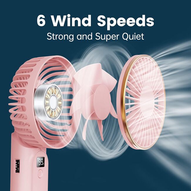 Ventilator portabil de Buzunar cu LED Digital, 6 Trepte de Răcorire și Baterie de Lungă Durată 5000 mAh, reincarcabil – Confort Maxim la Fiecare Pas - Alb