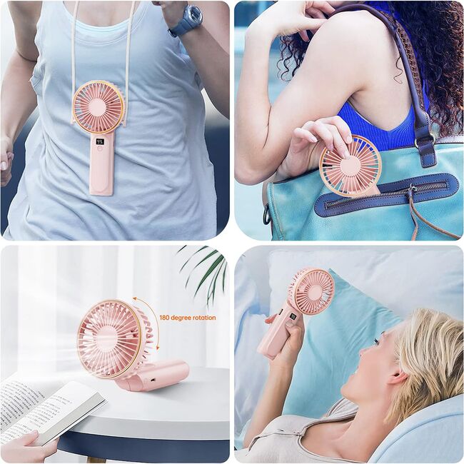 Ventilator portabil de Buzunar cu LED Digital, 6 Trepte de Răcorire și Baterie de Lungă Durată 5000 mAh, reincarcabil – Confort Maxim la Fiecare Pas - Alb