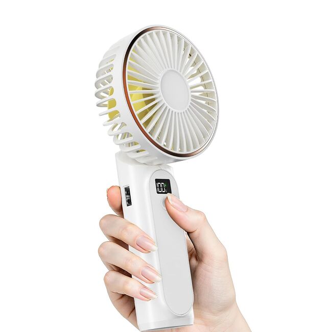 Ventilator portabil de Buzunar cu LED Digital, 6 Trepte de Răcorire și Baterie de Lungă Durată 5000 mAh, reincarcabil – Confort Maxim la Fiecare Pas - Alb