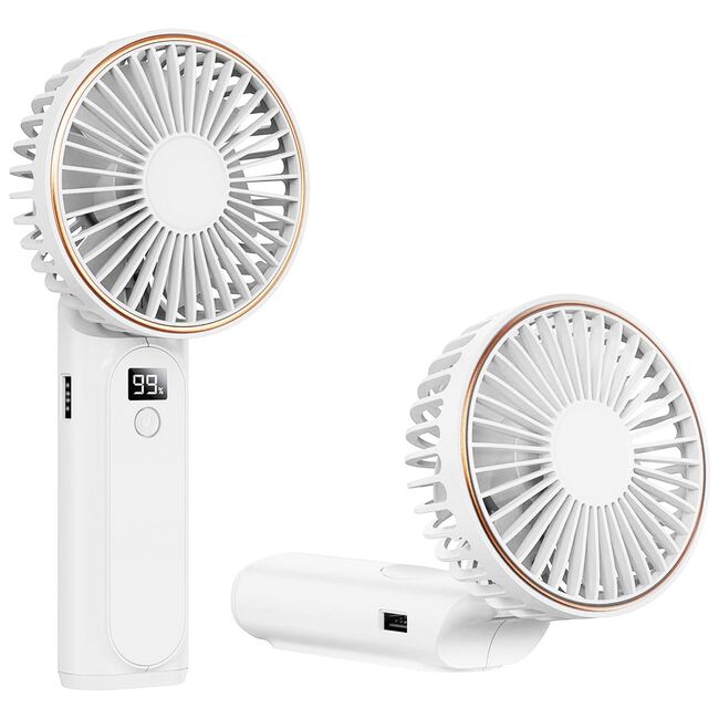 Ventilator portabil de Buzunar cu LED Digital, 6 Trepte de Răcorire și Baterie de Lungă Durată 5000 mAh, reincarcabil – Confort Maxim la Fiecare Pas - Alb