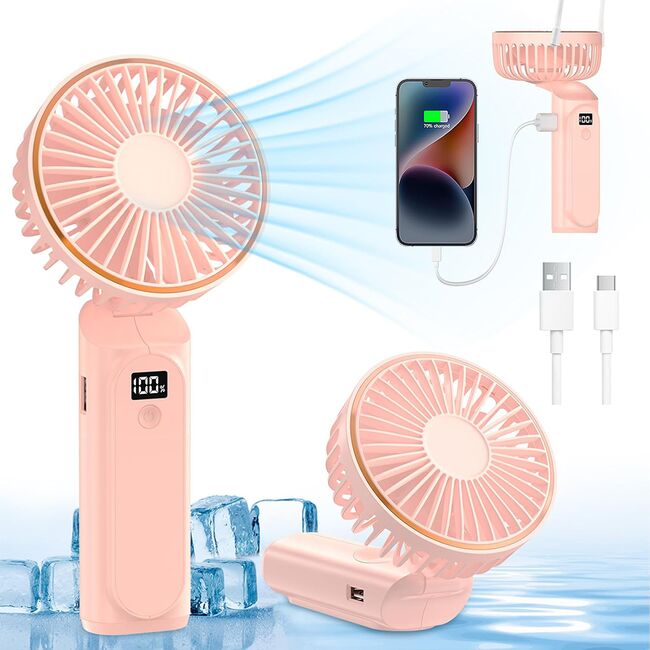 Ventilator portabil de Buzunar cu LED Digital, 6 Trepte de Răcorire și Baterie de Lungă Durată 5000 mAh, reincarcabil – Confort Maxim la Fiecare Pas - Alb