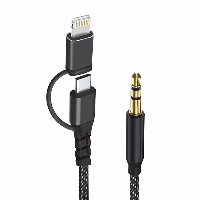 Adaptor 3in1, Jack, iPhone, Hi-Fi, 1m - Techsuit EchoSnap (AC15) - Black