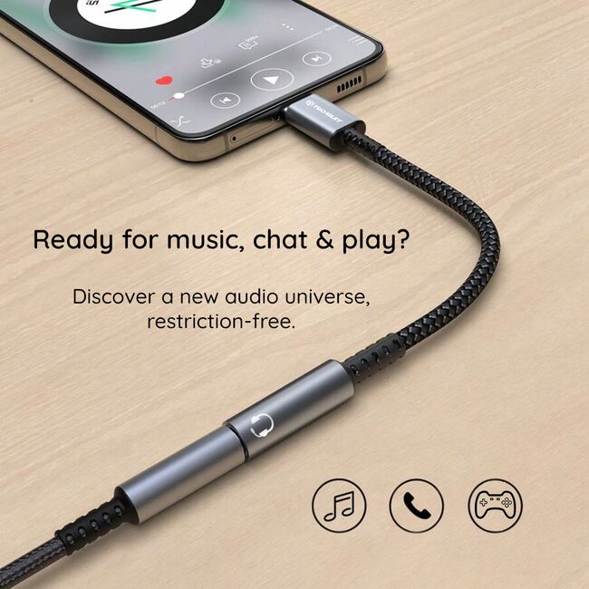 Adaptor Jack, USB-C, Aluminiu, 0.1m - Techsuit SonicPiX (AC14) - Gray