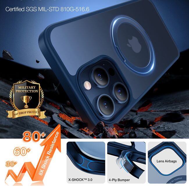 Husa pentru iPhone 15 Pro - Torras Ostand Pro MagSafe Series - Navy Blue