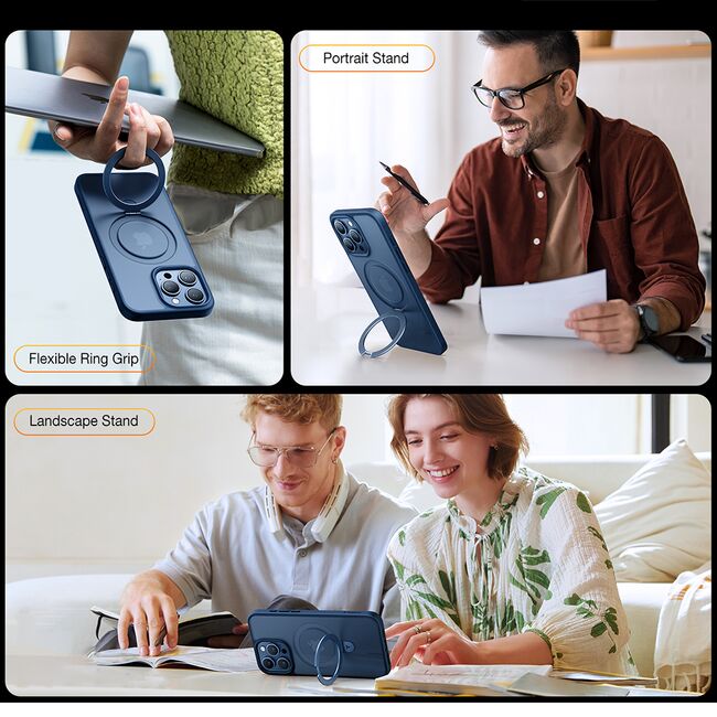 Husa pentru iPhone 15 Pro Max - Torras Ostand MagSafe Series - Navy Blue