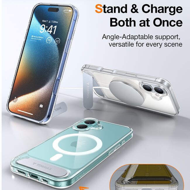 Husa pentru iPhone 16 Plus - Torras Pstand MagSafe - Clear