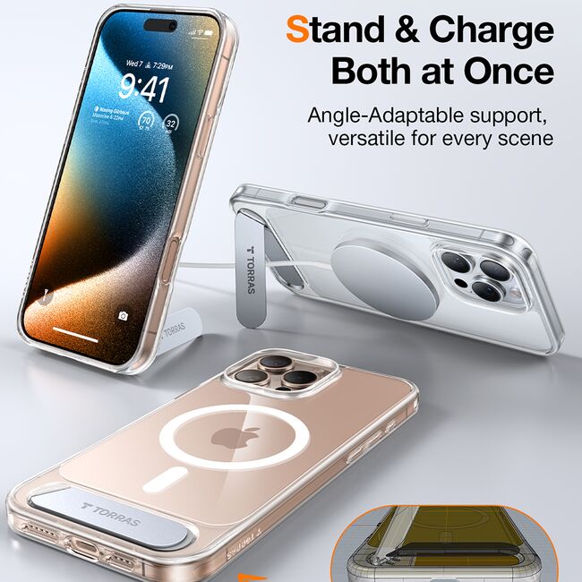 Husa pentru iPhone 16 Pro Max - Torras Pstand MagSafe - Clear