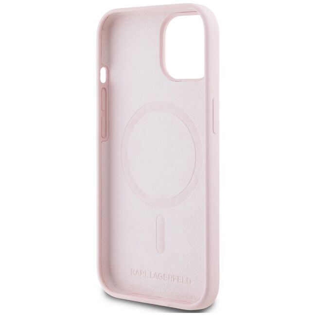 Husa Karl Lagerfeld pentru iPhone 15 Silicone MagSafe, Karl&Choupette, roz