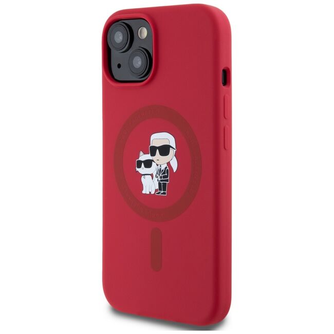 Husa Karl Lagerfeld pentru iPhone 15 Silicone MagSafe, Karl&Choupette, rosu