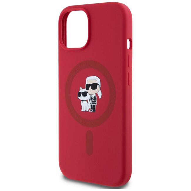Husa Karl Lagerfeld pentru iPhone 15 Silicone MagSafe, Karl&Choupette, rosu