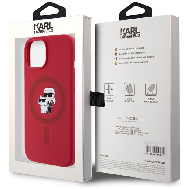 Husa Karl Lagerfeld pentru iPhone 15 Silicone MagSafe, Karl&Choupette, rosu