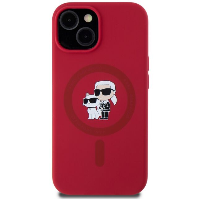 Husa Karl Lagerfeld pentru iPhone 15 Silicone MagSafe, Karl&Choupette, rosu
