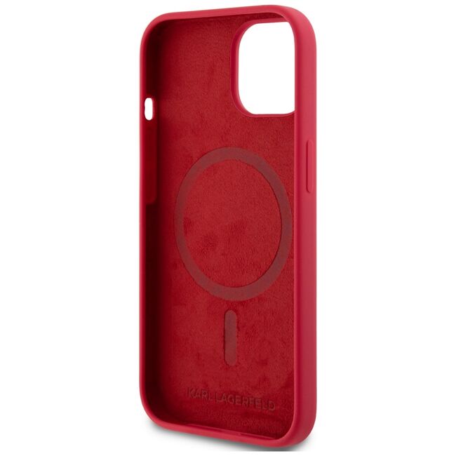 Husa Karl Lagerfeld pentru iPhone 15 Silicone MagSafe, Karl&Choupette, rosu
