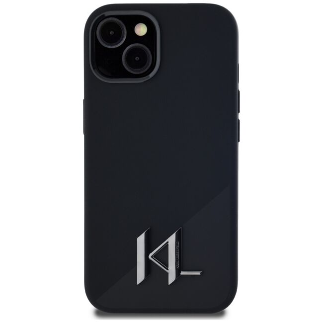 Husa Karl Lagerfeld pentru iPhone 15 Silicone MagSafe, Shadow Metal Initial, negru