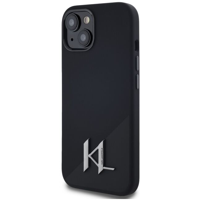 Husa Karl Lagerfeld pentru iPhone 15 Silicone MagSafe, Shadow Metal Initial, negru