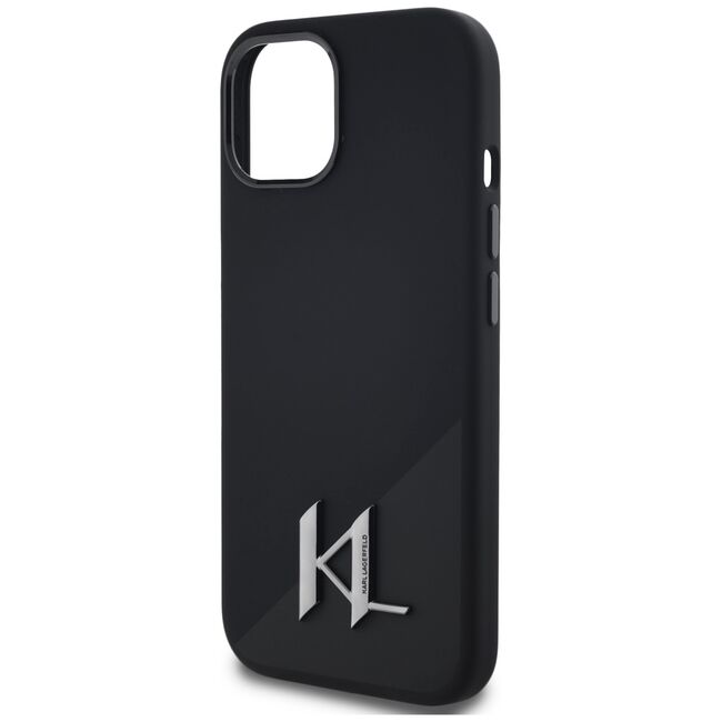 Husa Karl Lagerfeld pentru iPhone 15 Silicone MagSafe, Shadow Metal Initial, negru