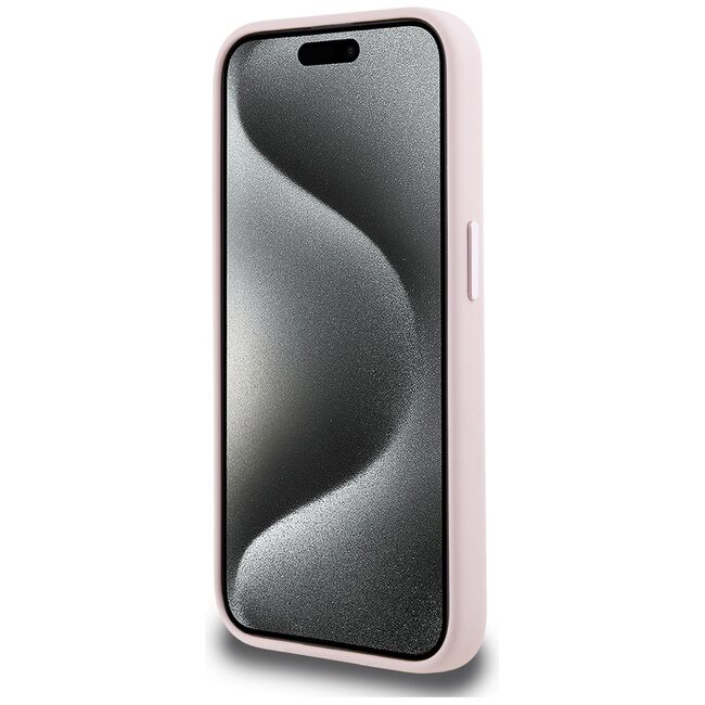 Husa Karl Lagerfeld pentru iPhone 15 Silicone MagSafe, Shadow Metal Initial, roz