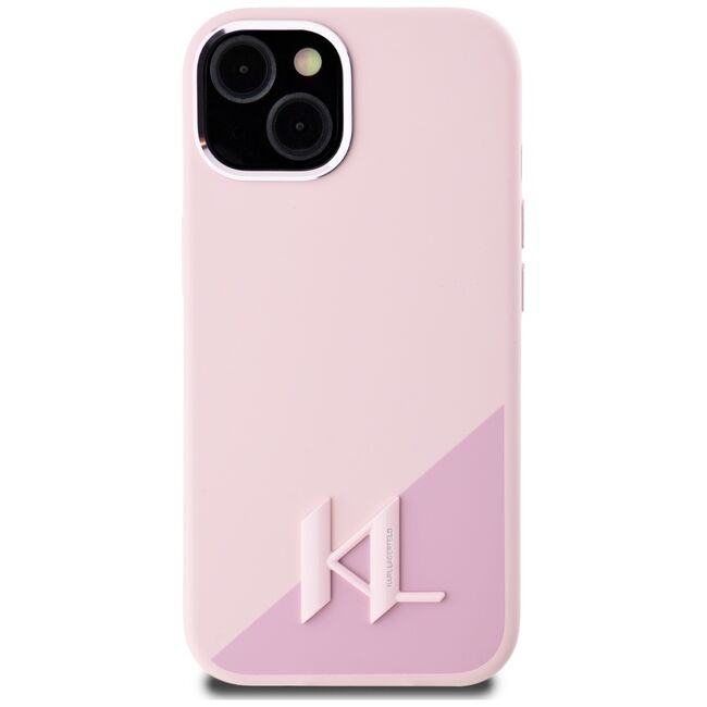 Husa Karl Lagerfeld pentru iPhone 15 Silicone MagSafe, Shadow Metal Initial, roz