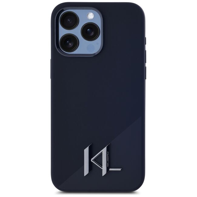 Husa Karl Lagerfeld pentru iPhone 15 Pro Max Silicone MagSafe, Shadow Metal Initial, negru