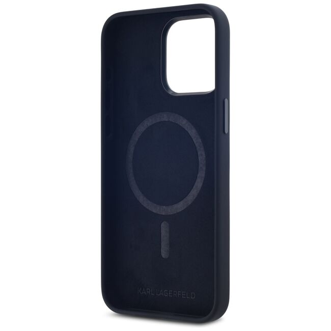 Husa Karl Lagerfeld pentru iPhone 15 Pro Max Silicone MagSafe, Shadow Metal Initial, negru