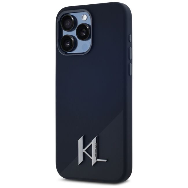 Husa Karl Lagerfeld pentru iPhone 15 Pro Max Silicone MagSafe, Shadow Metal Initial, negru