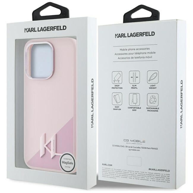 Husa Karl Lagerfeld pentru iPhone 15 Pro Max Silicone MagSafe, Shadow Metal Initial, roz