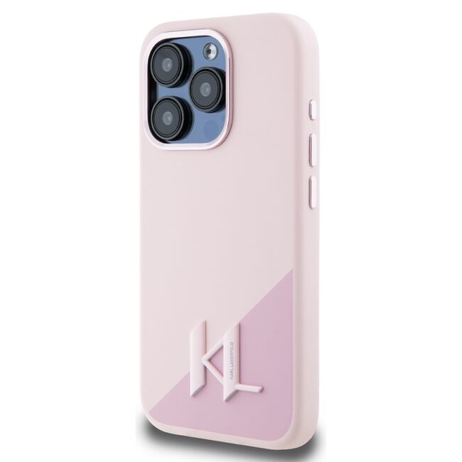 Husa Karl Lagerfeld pentru iPhone 15 Pro Max Silicone MagSafe, Shadow Metal Initial, roz